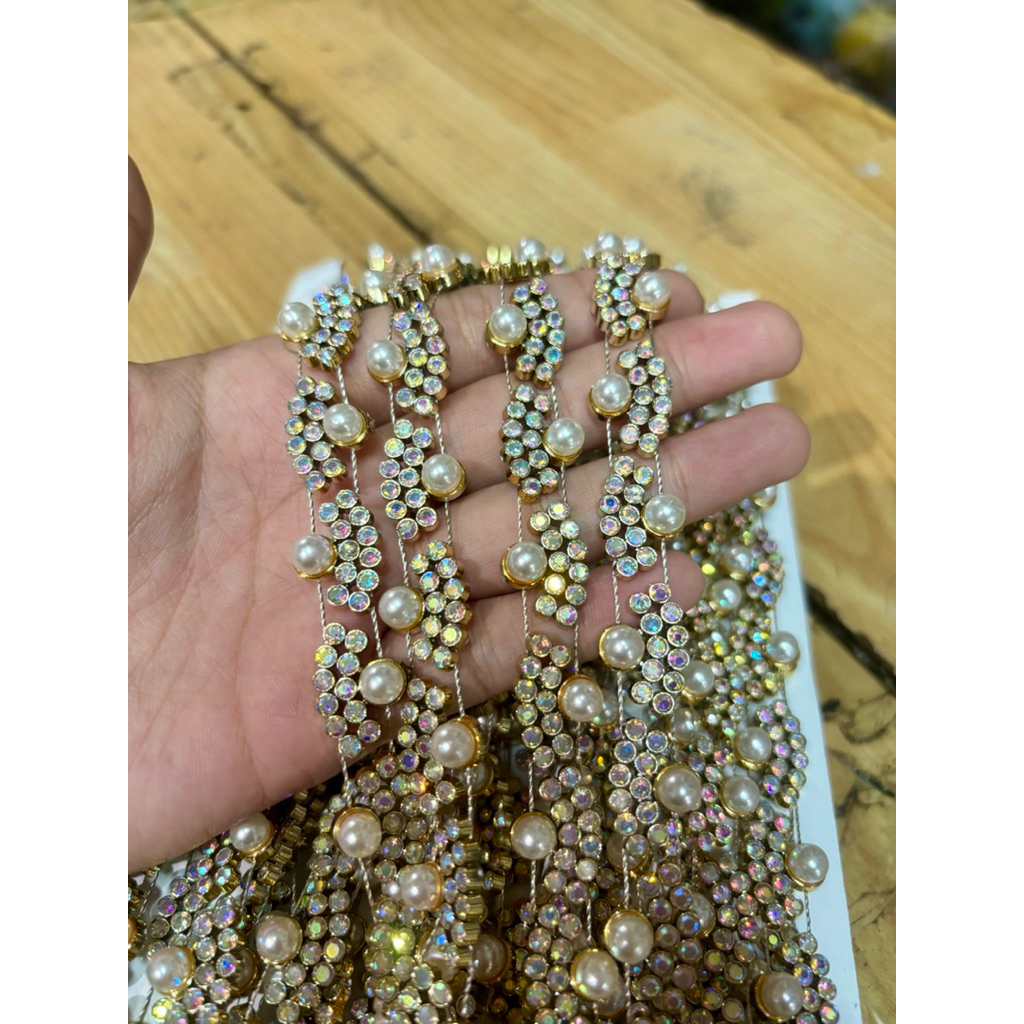 PER ROLL Aplikasi Aksesoris Diamond Payet Rangkai Model Mutiara Ulir Gold Premium