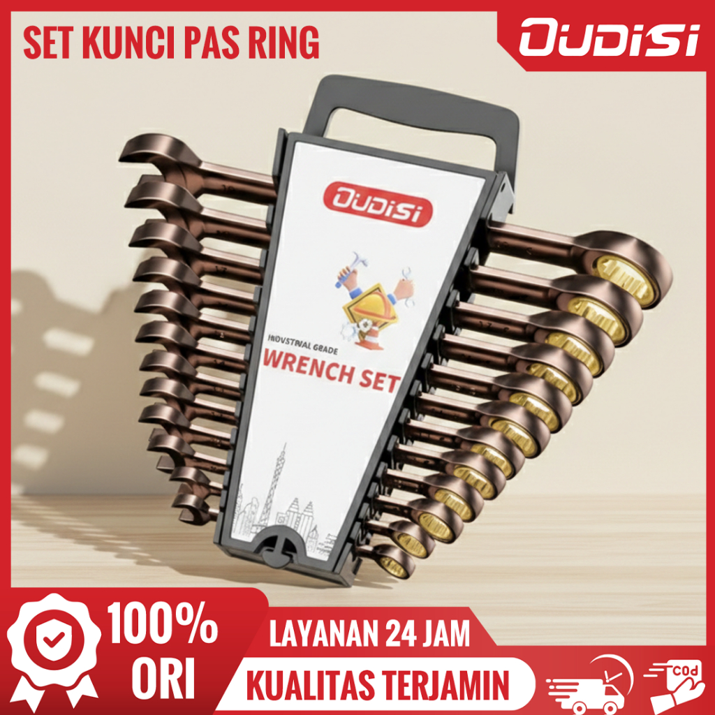 OUDISI Kunci Ring Pas Rachet Set 6-24mm Kombinasi Kunci Ratchet Set Kunci Ring Spanner Kombinasi Wre