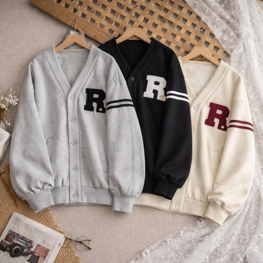 Femes Smile Stripe Cardy Outerwear Cardigan Basic Unisex Kardigan Oversize Lengan Panjang