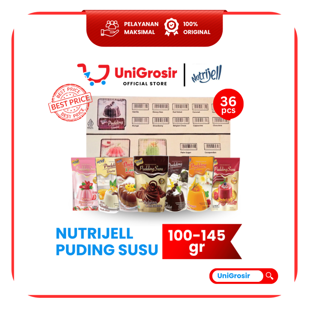 [UniGrosir] NUTRIJELL Tepung Puding Susu Santan 36 pcs DUS ANEKA RASA Pudding Lapis Mangga Coklat Ca