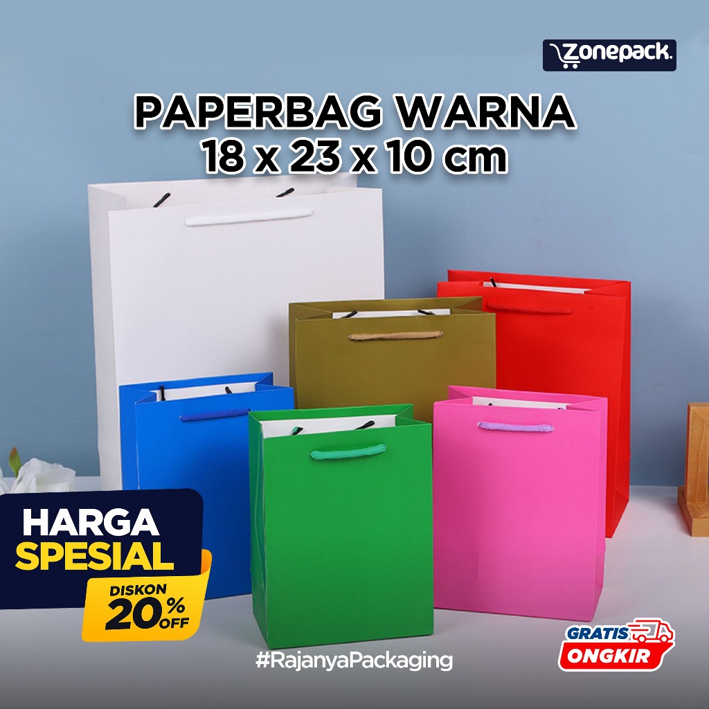 Paperbag Warna 18x23 | Paperbag Polos Souvenir Merah Ungu Biru Pink Magenta | Paper Bag Gift Bag Ula