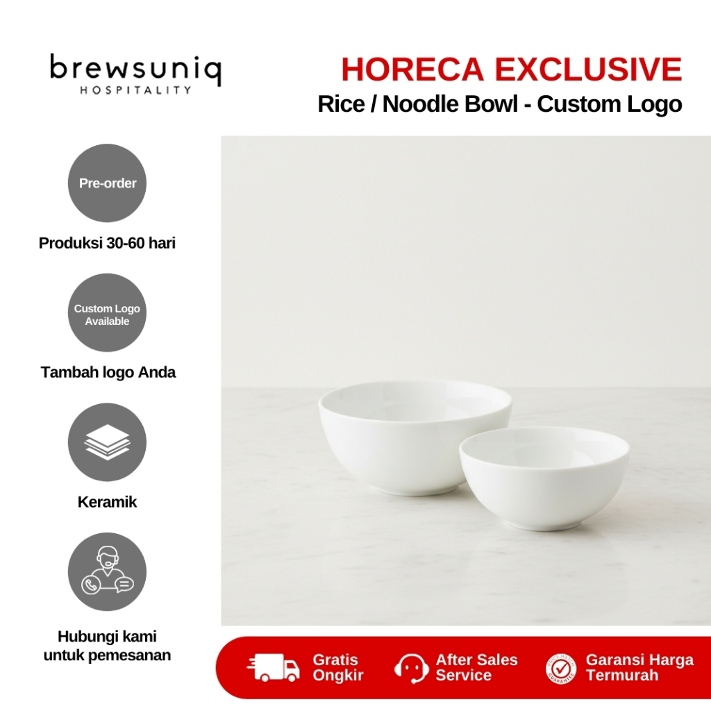 BREWSUNIQ - Rice / Noodle Bowl | Custom Logo Mangkok Keramik Tableware Hotel / Resto / Cafe