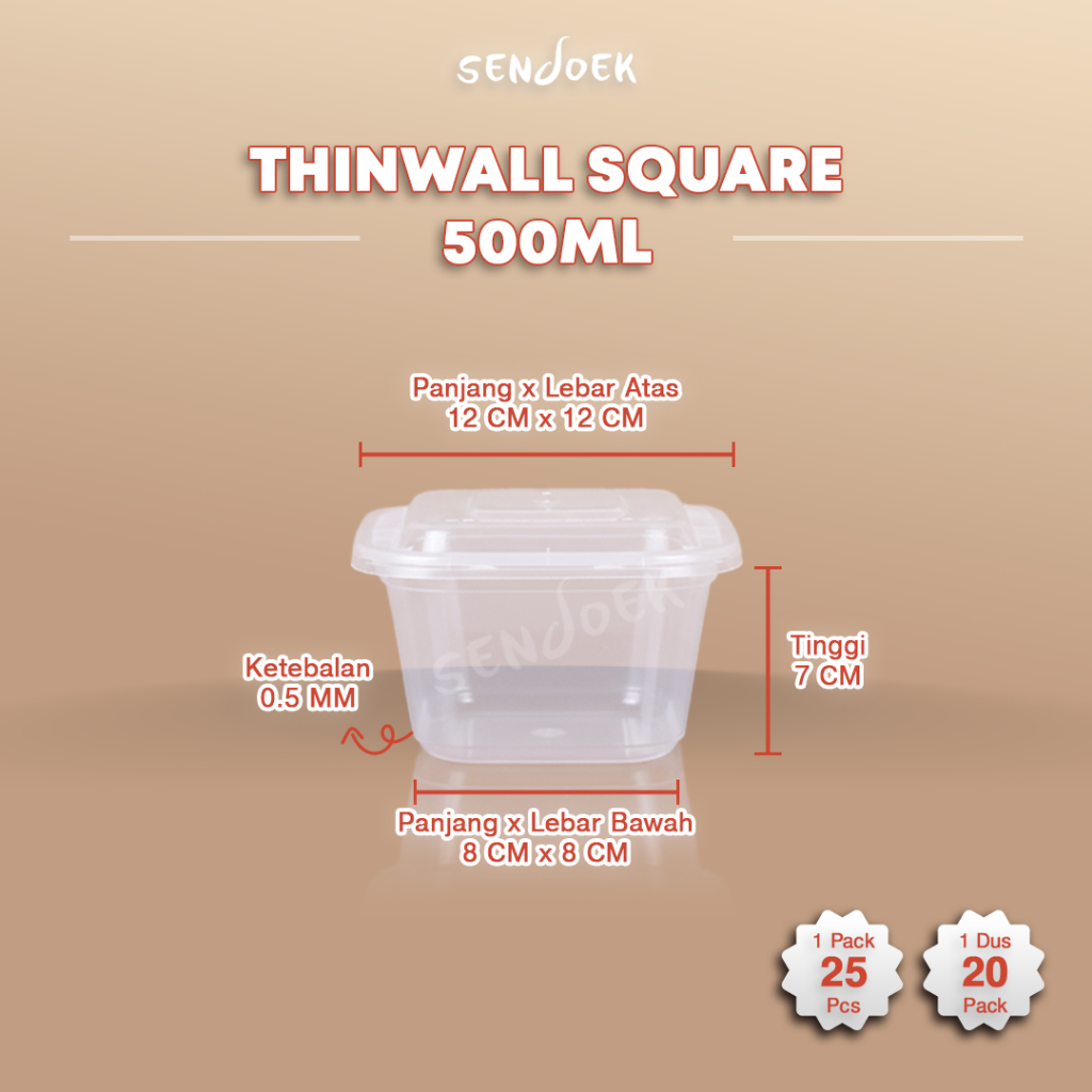 Food Container Square 500 ml / Thinwall Kotak 500 ML PersegI Plastik
