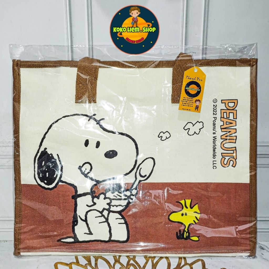 Tas Totebag Canvas Motif Figure SNOOPY 30x38x10cm ( Large / L ) ORIGINAL PEANUTS LICENSED 2022 ( BAR