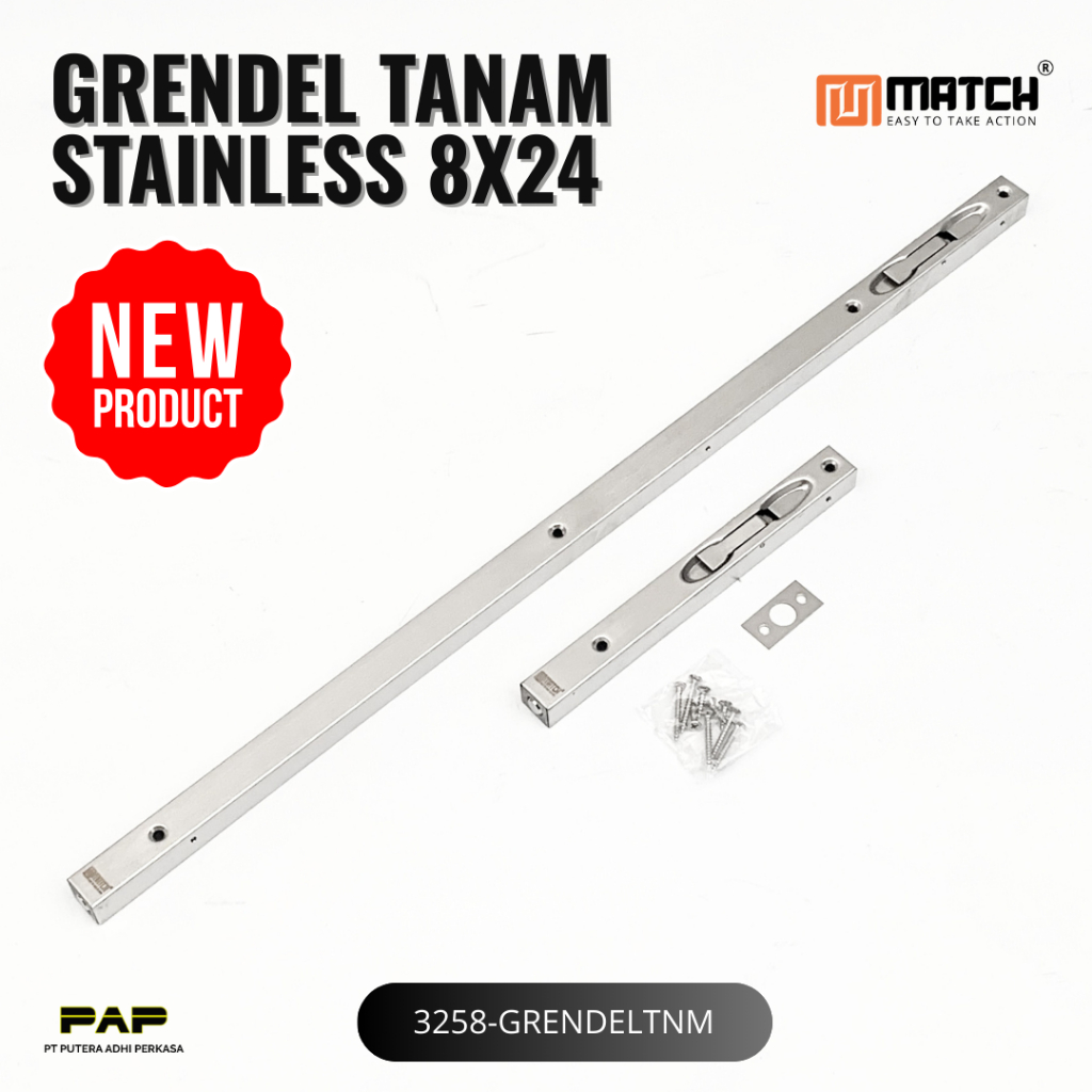 Grendel Tanam Stainless 8x24 (60 x 20 cm) Pengunci Pintu Kupu Tarung Gerendel Tanam 3258