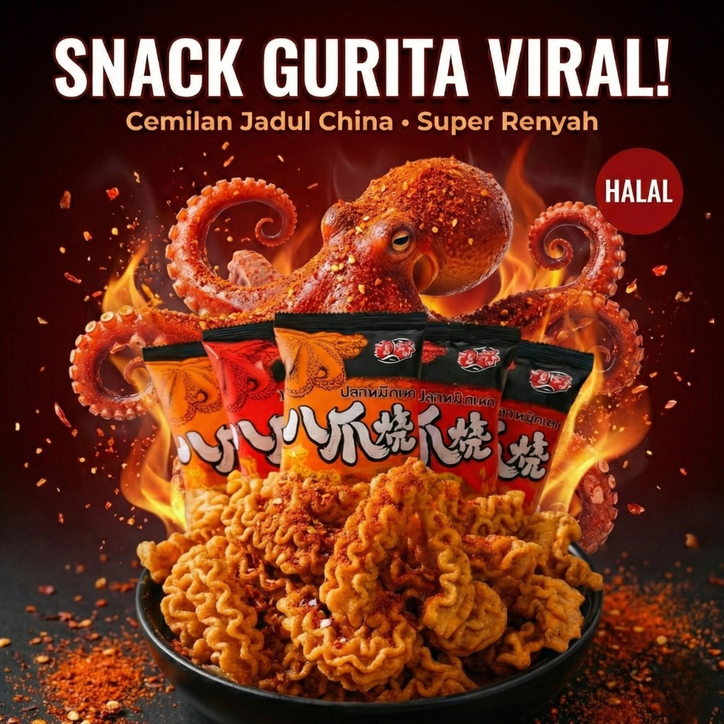 HALAL Snack Gurita Octopus Roasted Snack Viral Tiktok Super Renyah Pedas Nagih 40g MALA FLAVOR & SAU