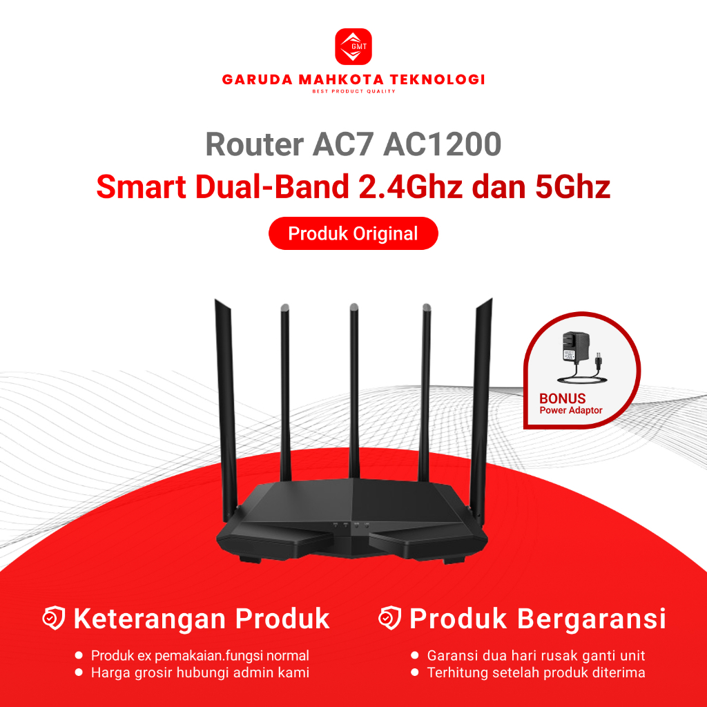 Router Tenda AC7 AC1200 Smart Dual-Band 2.4Ghz & 5Ghz Wireless WiFi / Router Bekas Original Bonus Ad