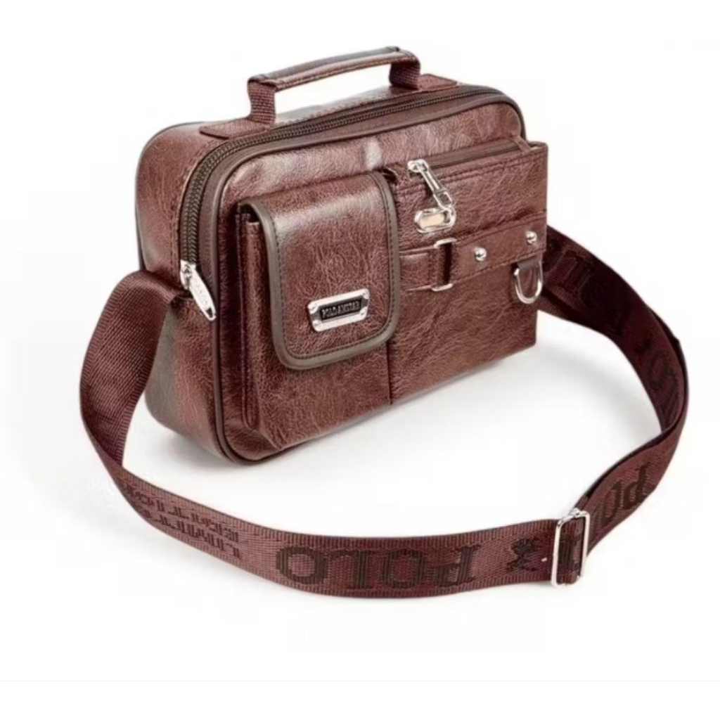 Tas Selempang Kulit Original POLO AMSTAR Bahan Kulit PU Leather Waterproof Tas Pria Tas Slempang Bah