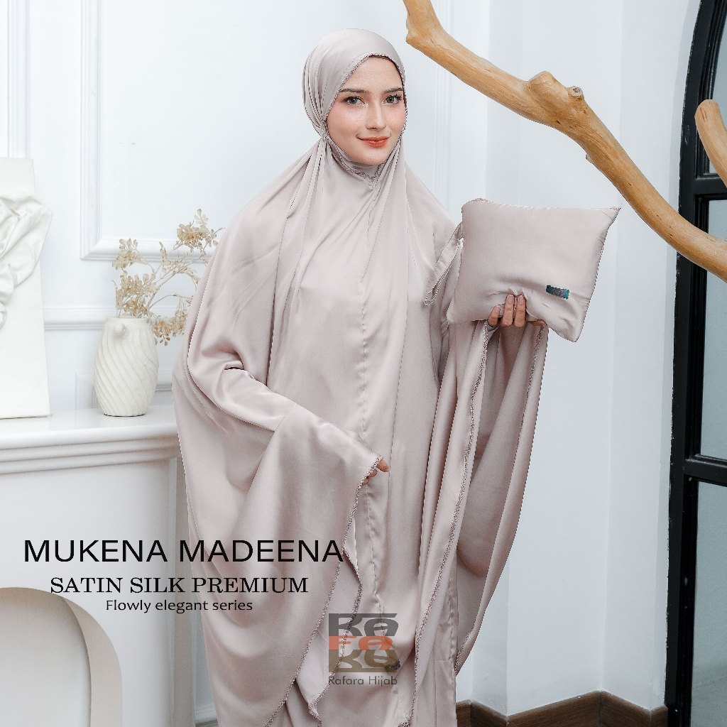 Mukena Madeena Satin Armani Silk Premium Terdapat Penutup Dagu