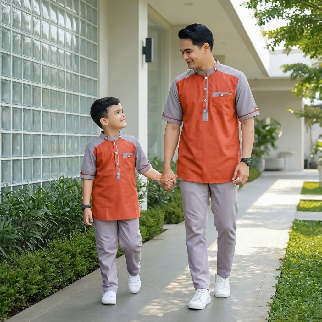 Baju Koko Couple Ayah dan Anak Katun Toyobo Fodu Thompson Premium Adem & Nyaman