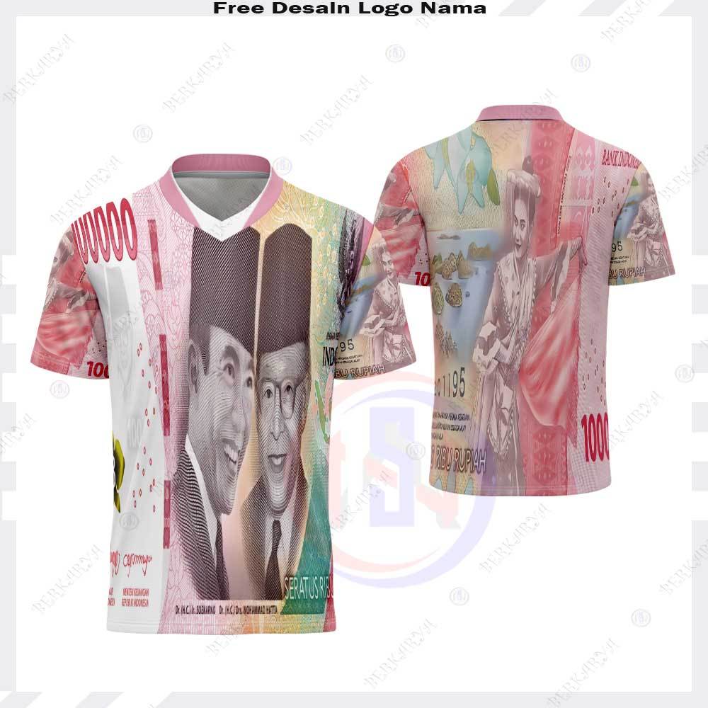 Kaos Jersey Uang 100 Ribu Terbaru /Baju Kaos Pria Gambar Uang 100 Ribu Terbaru / Kaos Uang Fullprint