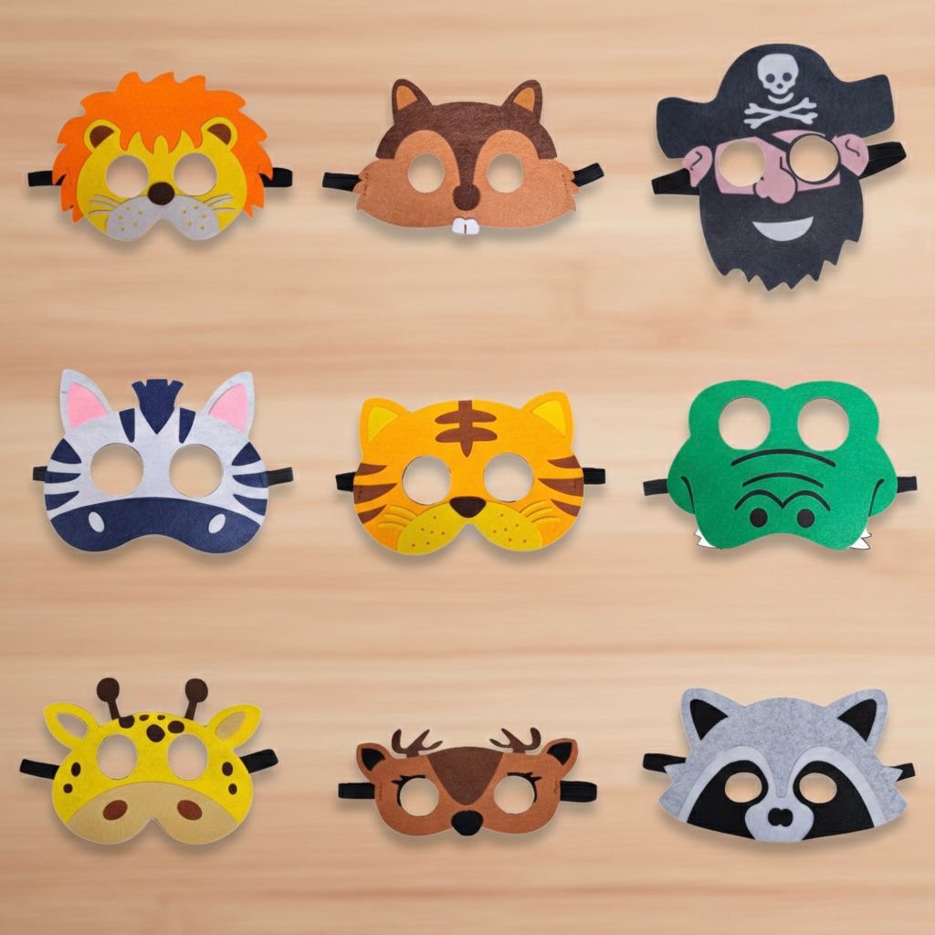 Topeng Flanel Karakter Hewan Bajak Laut Perlengkapan Pesta