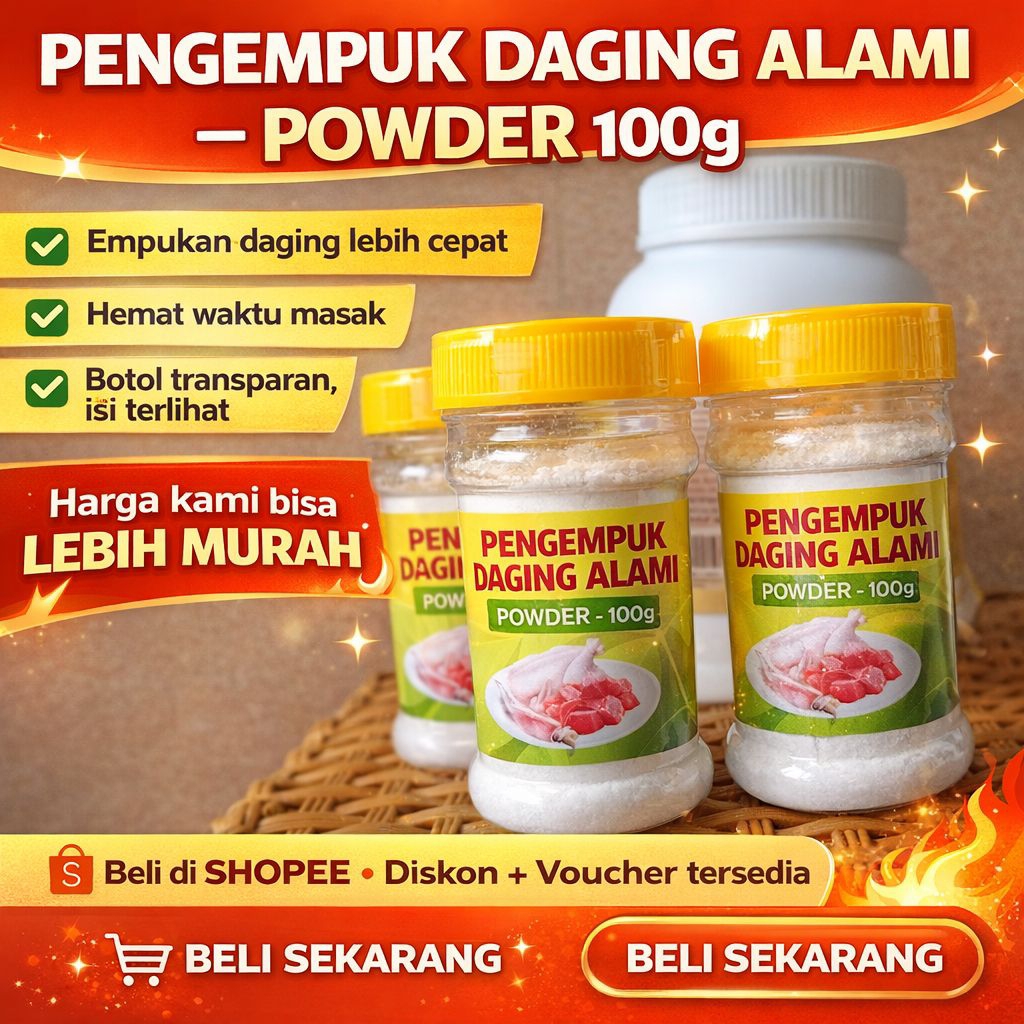 paya Pengempuk daging meat tenderizer botol 100 gram bubuk powder mengempukkan daging secara alami