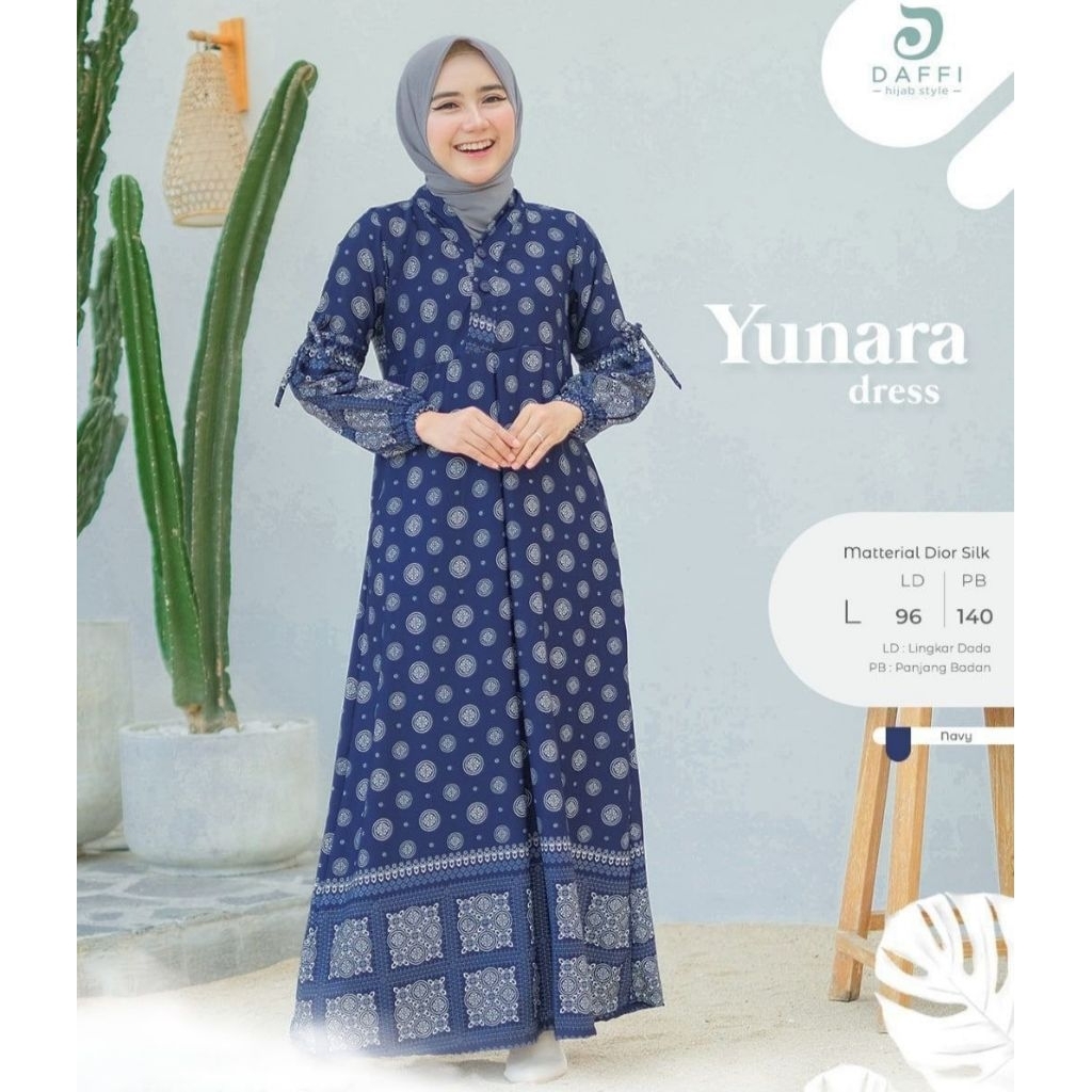 Daffi Hijab - Yunara Dress Gamis Wanita Bahan Dior Silk Premium Motif Etnik Cantik Karakter Kain Lem