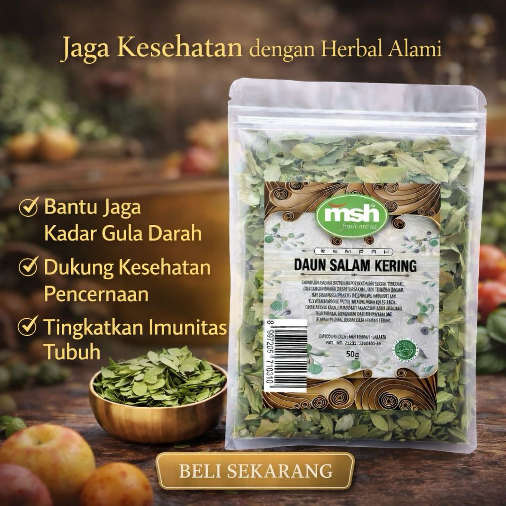 MSH Daun Salam Kering Asli 50 g , Daun Salam Kering Murni , Daun Salam Kering Premium