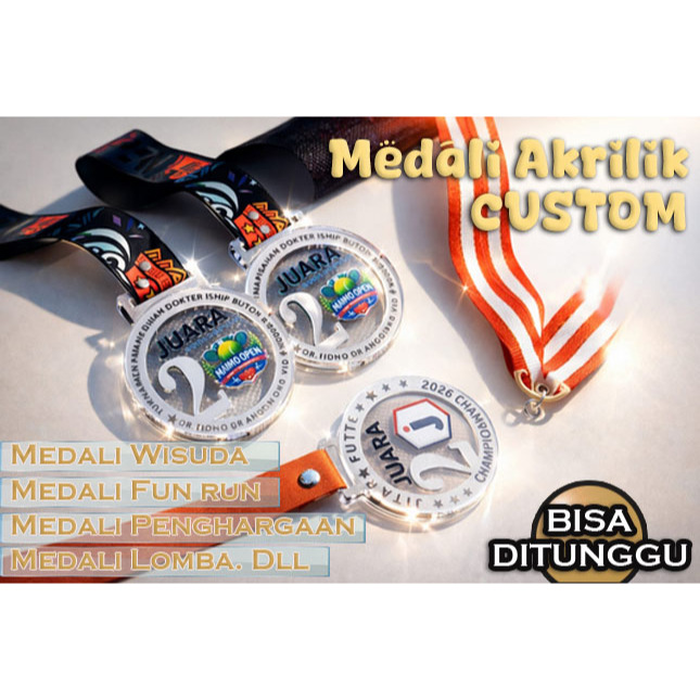 Medali akrilik - medali kelulusan TK- medali kelulusan SD - medali kelulusan universitas - medali ke