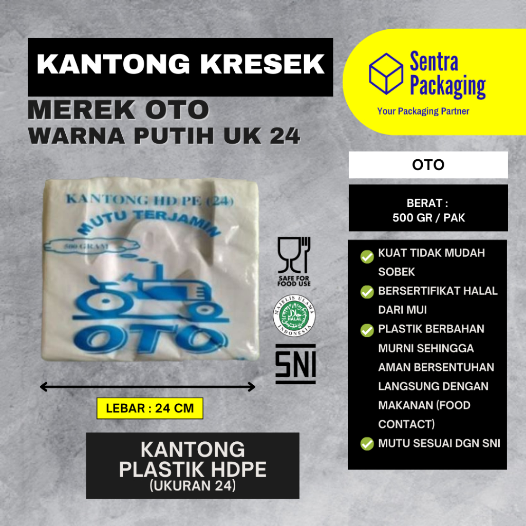 Kantong Plastik OTO Tebal Putih Susu 500gr ukuran 24 / Kantong Plastik Kresek PUTIH SUSU Uk 24
