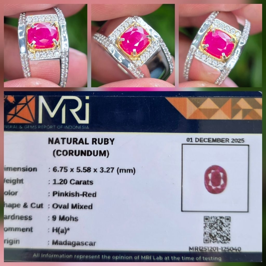 Batu Natural Pink Red Ruby Memo 1.20 crt