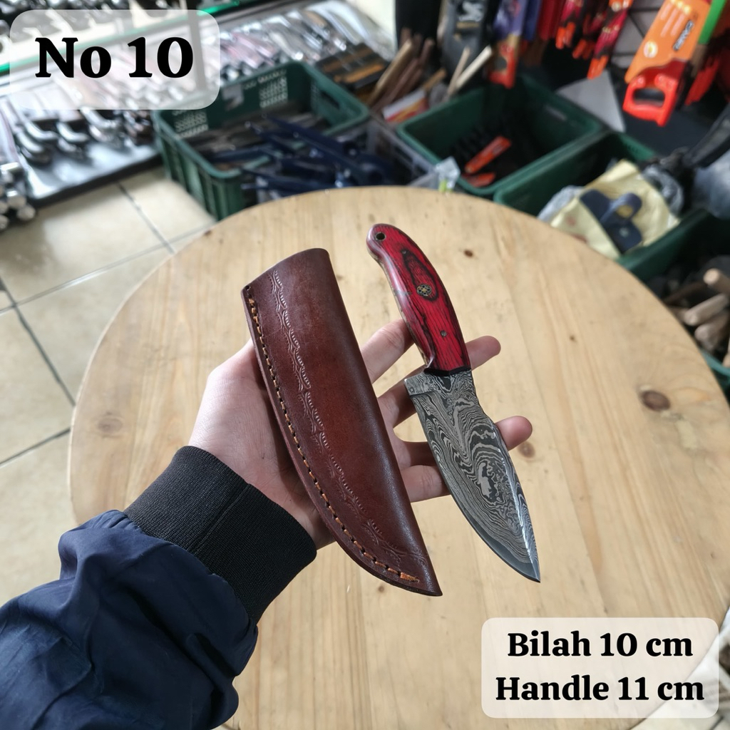 Premium Damascus Knife 10cm - Handmade Bushcraft & Hunting Knife - Handle Micarta Motif Kayu
