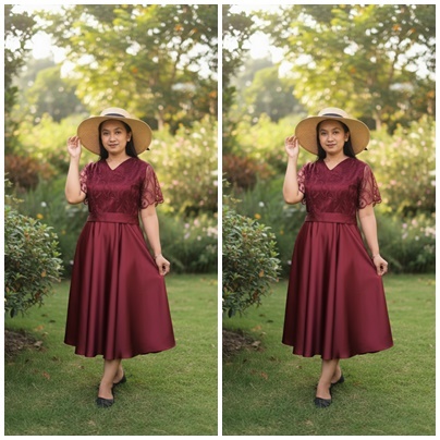 Arcofashion Dress Kombinasi Satin Brokat Jumbo Elegan