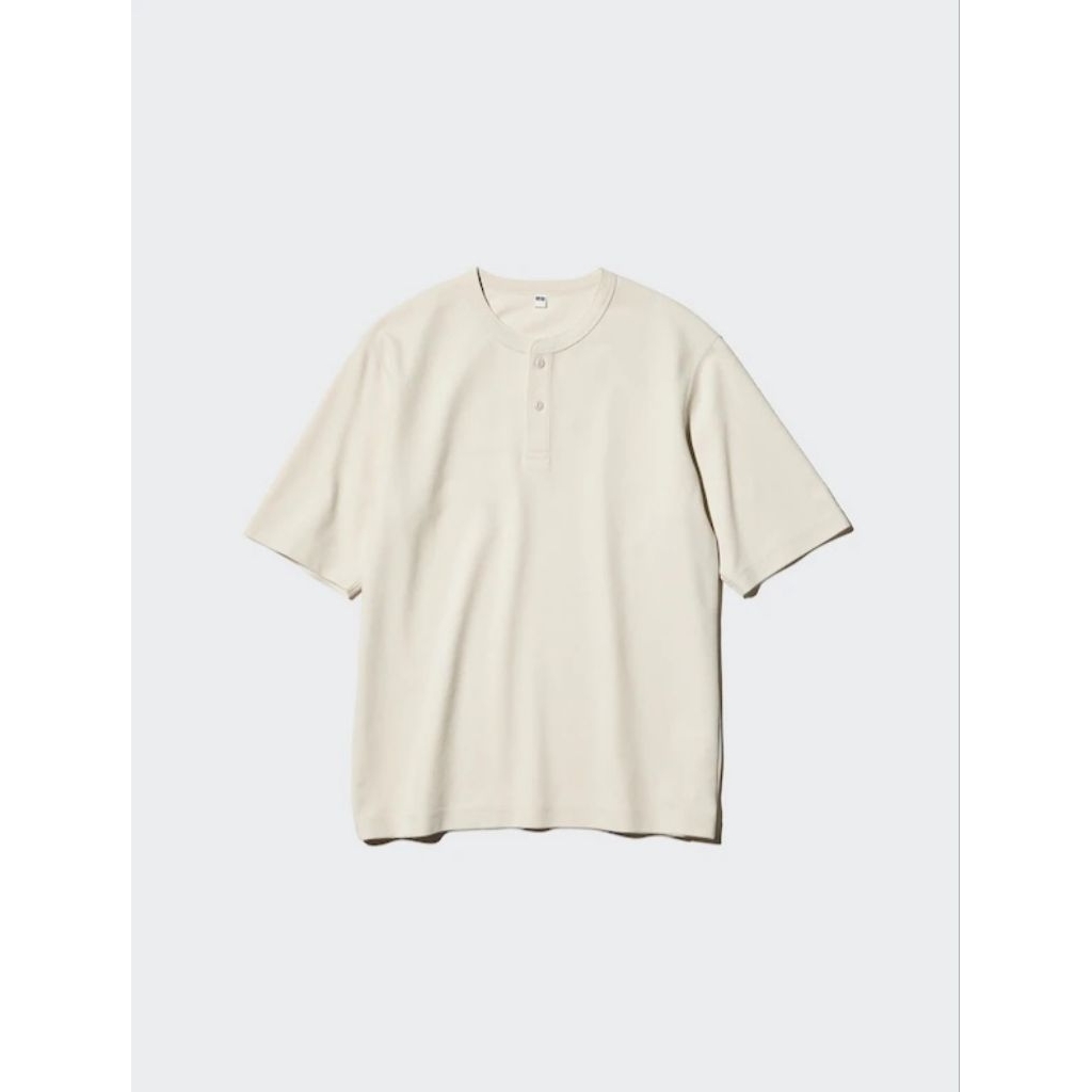 T-Shirt Dry Waffle Kerah Henley UNIQLO original