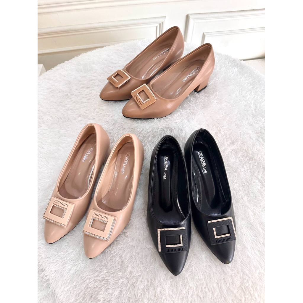 sepatu wanita Dearva Lusica PL04 heels petak 5 cm bahan kulit Dove import premium