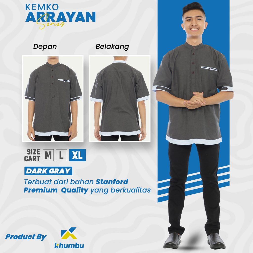 Kemeja Koko Pria GEN Z Bahan Stanfor Adem Nyaman Di Pake Ibadah Warna DARK GRAY | Kemko Arrayan