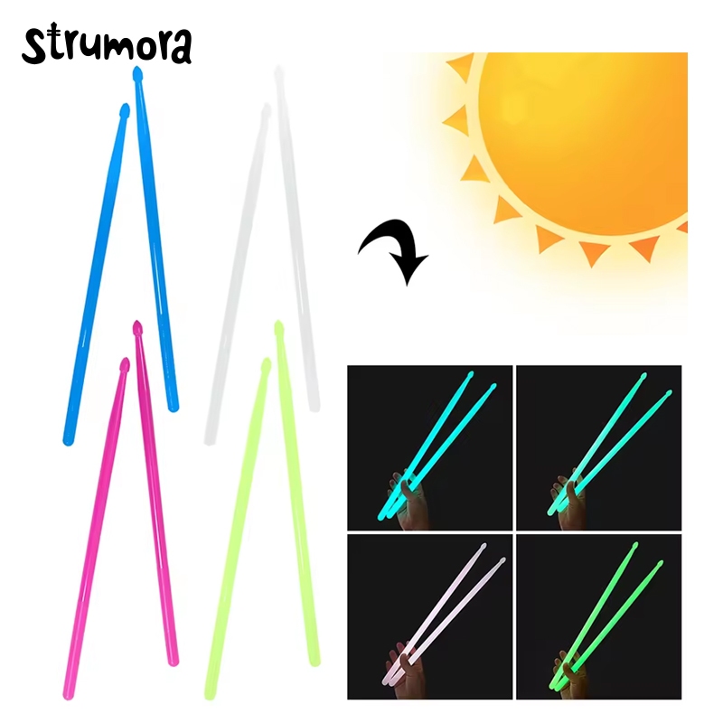 STRUMORA Stik Drum 5A Stik Drum Neon Nilon Performa Panggung Menyalakan Stik Drum Profesional