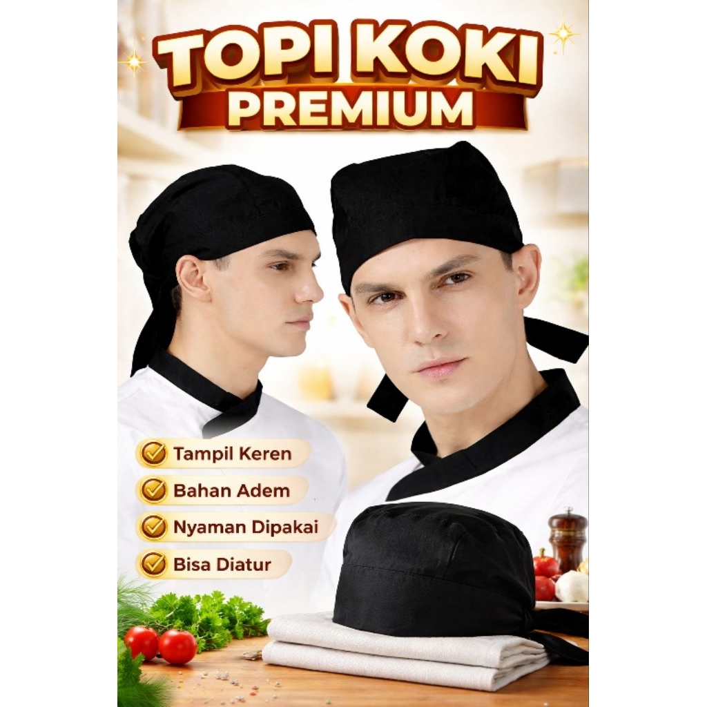 Topi Koki Ikat Sushi Jepang | Bahan Drill Tebal | Nyaman & Profesional