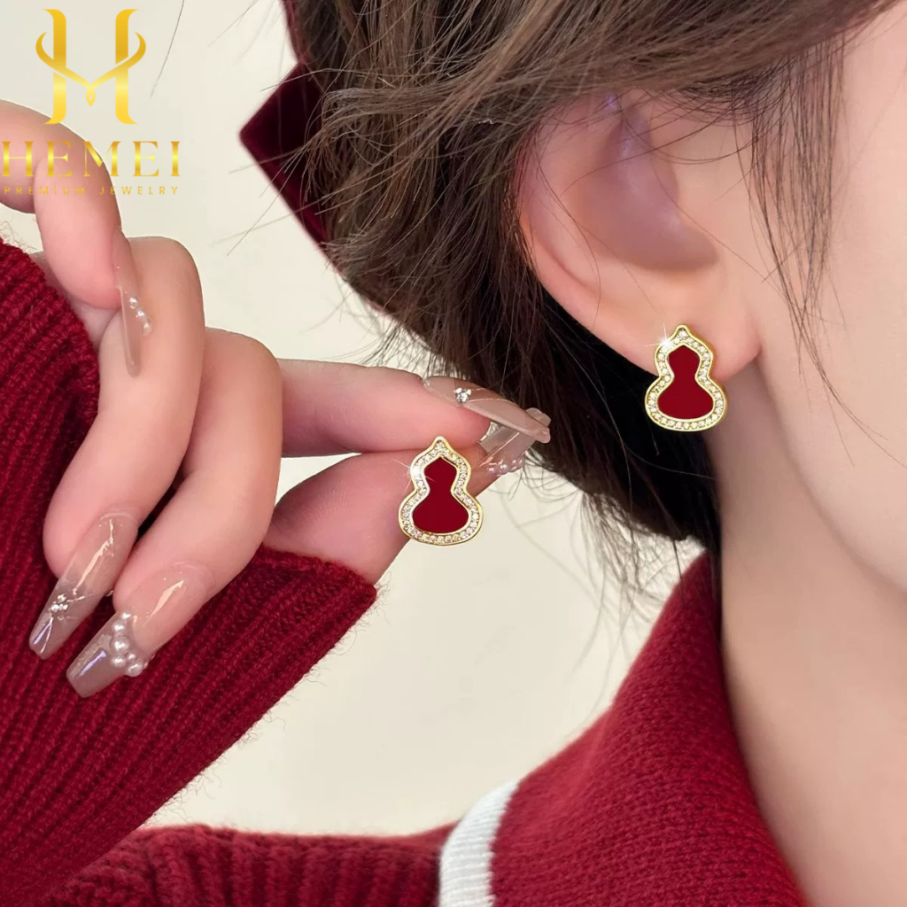 HEMEI E02 ANTING LABU MERAH ANTING MERAH NUANSA IMLEK ANTING FASHION WANITA