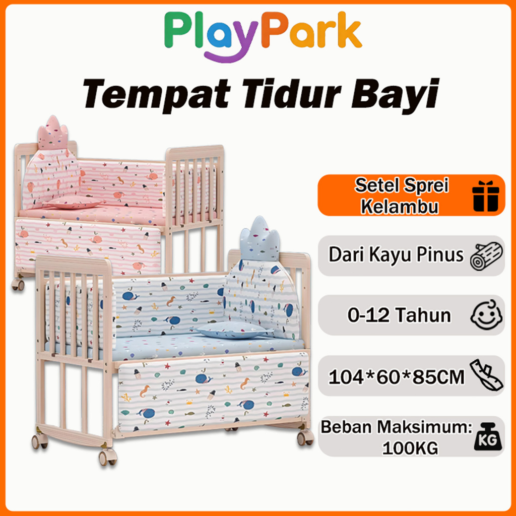 PlayPark Tempat Tidur Bayi Kayu Box Bayi Baby Box Goyang Newborn Multifungsi Lipat Tempat Tidur Bayi