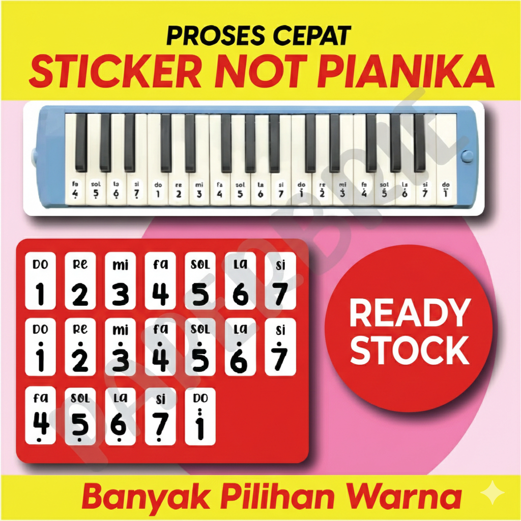 Sticker PIANIKA POLOS Not Angka Pianika Warna & Transparan - Stiker Label Nada Pianika Polos High Qu