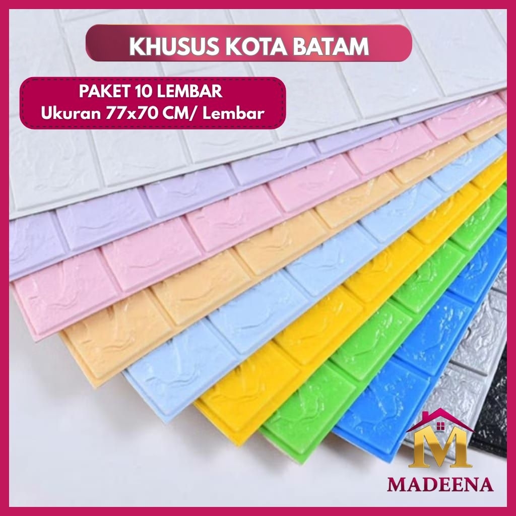 Paket Hemat 10 Lembar Wallpaper 3D Foam Bata 77x70cm Grosir Batam - Ready Stock