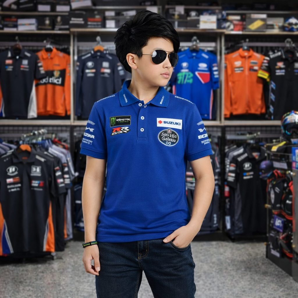 Kaos Polo Racing Anak Suzuki Ecstar MotoGP – Biru Premium