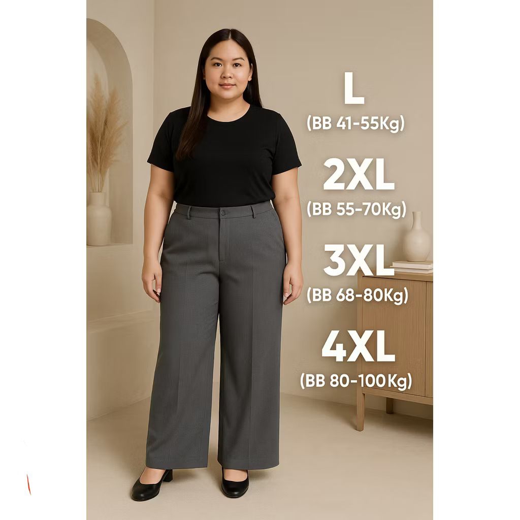 CELANA KERJA KULOT JUMBO WANITA LOOSE PANTS ANTI KUSUT MATERIAL PREMIUM POLYESTER MODEL HIGHWAIST SI