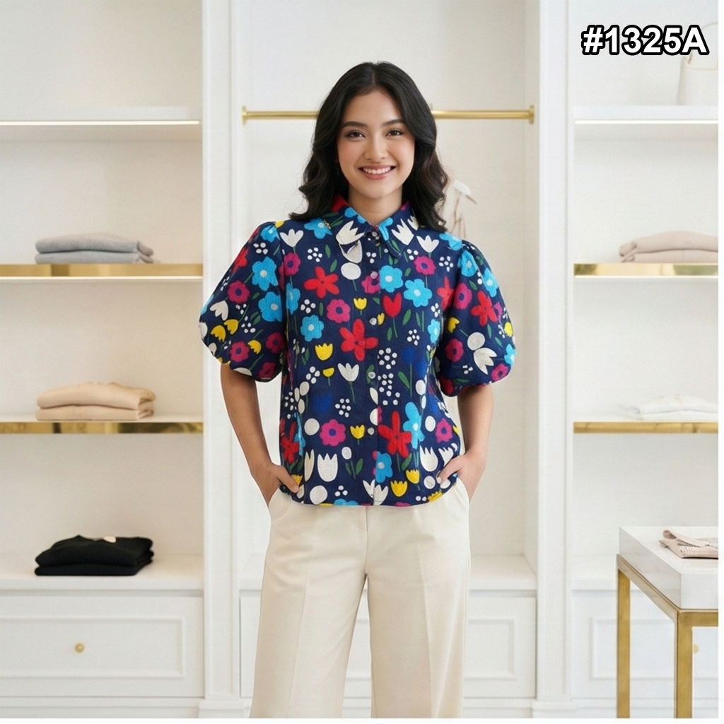 Baju BANGKOK BKK Import : Kemeja Blouse Wanita Fashion Atasan Lengan BALON Puff Sleeve #1325A