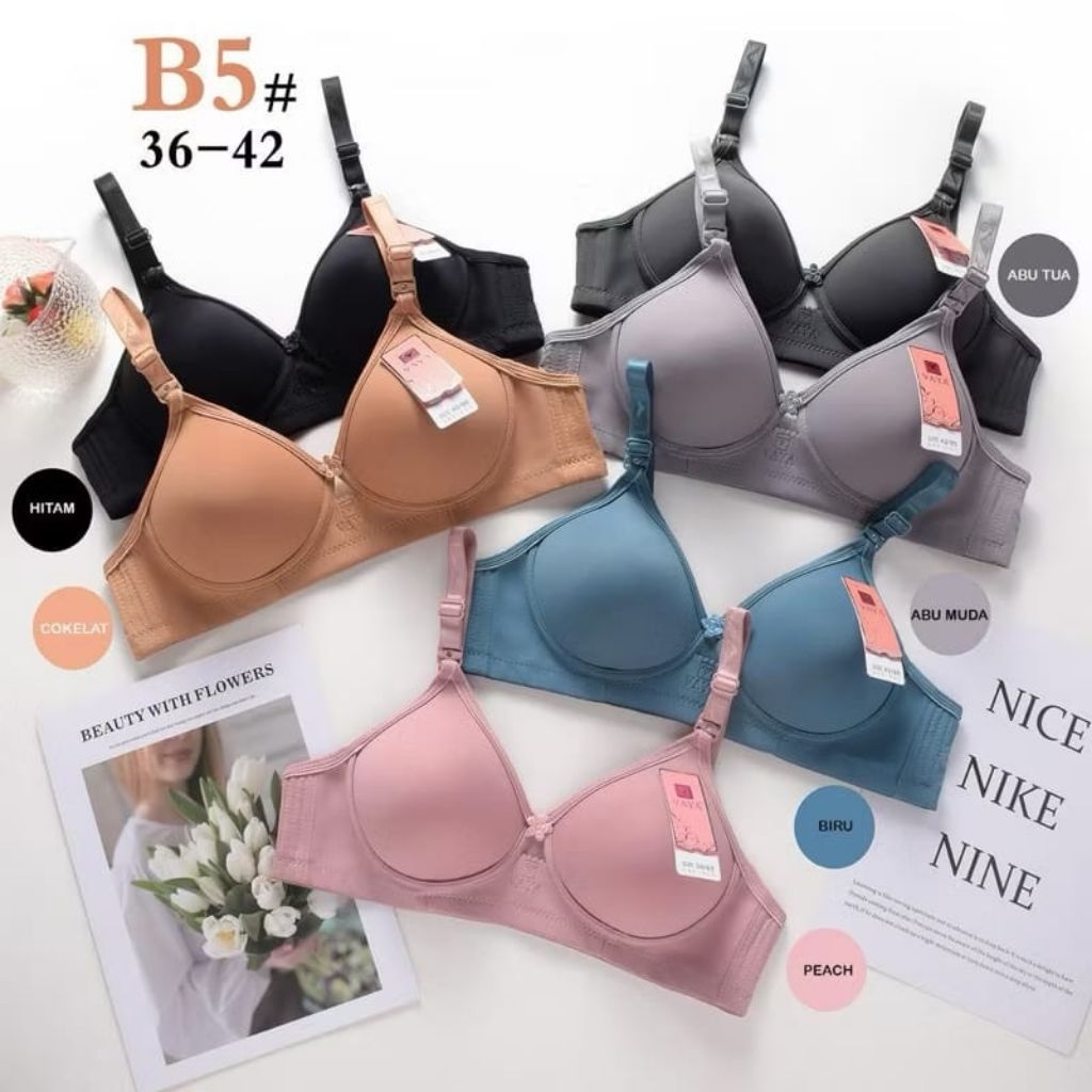 Bra Bh Vaya B5 Cup B Kait 3 Tanpa Kawat Busa Sedang Ukuran 36 - 42