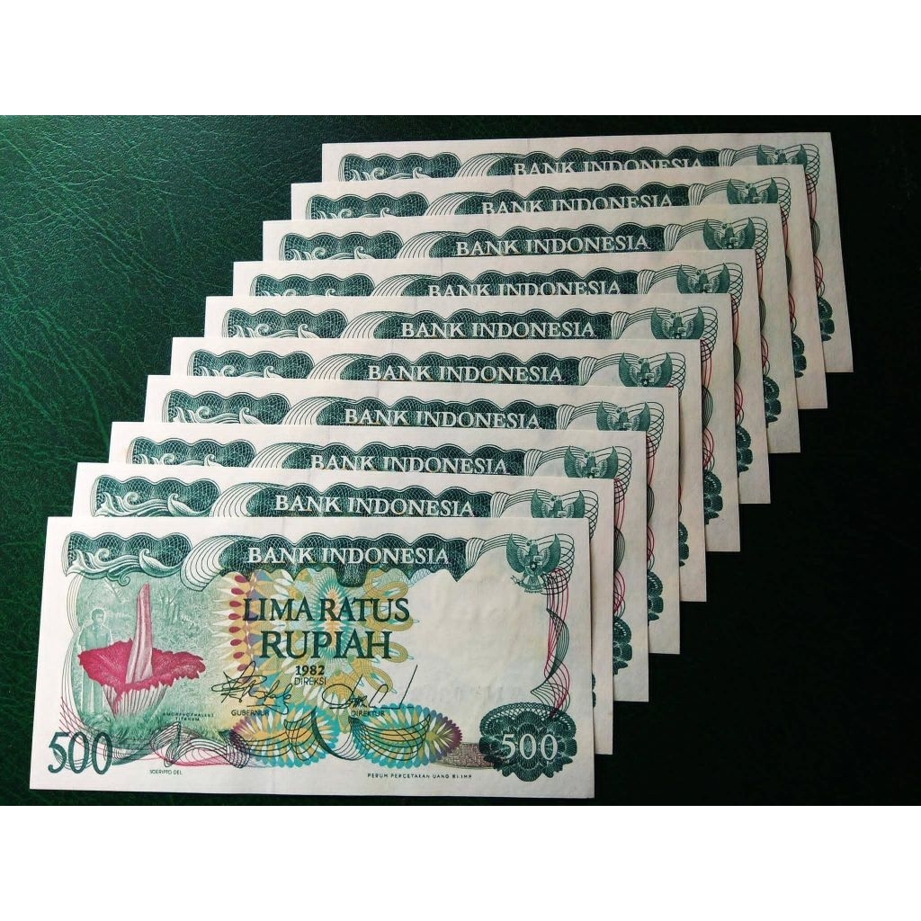 Koleksi Uang Kuno 500 Rupiah Bunga Bangkai Tahun 1982 UNC Baru Gress