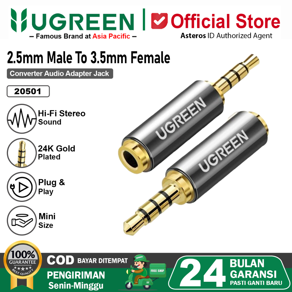 UGREEN Audio Jack 3.5mm Female to 2.5mm Male Adapter Converter HiFi Sound Stereo 20501
