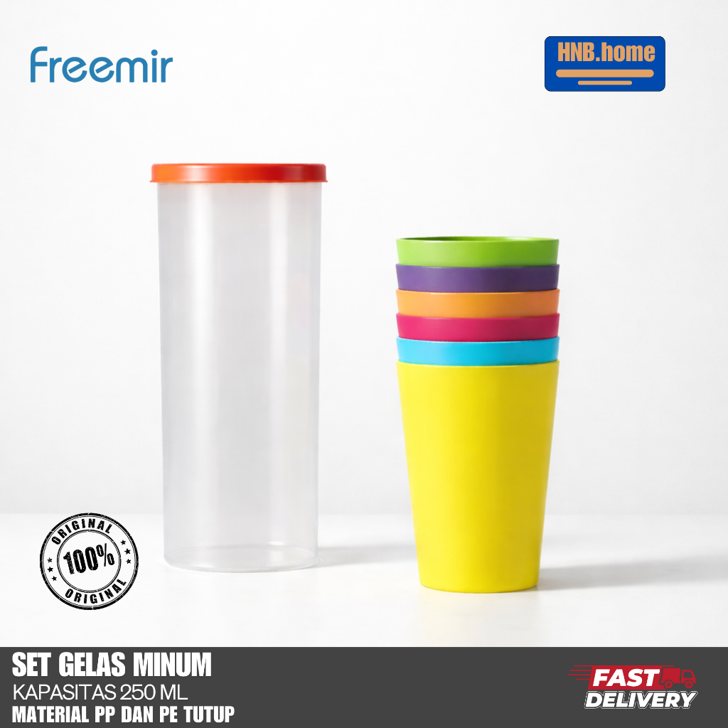 freemir set gelas ( 6 gelas dan 1 teko)