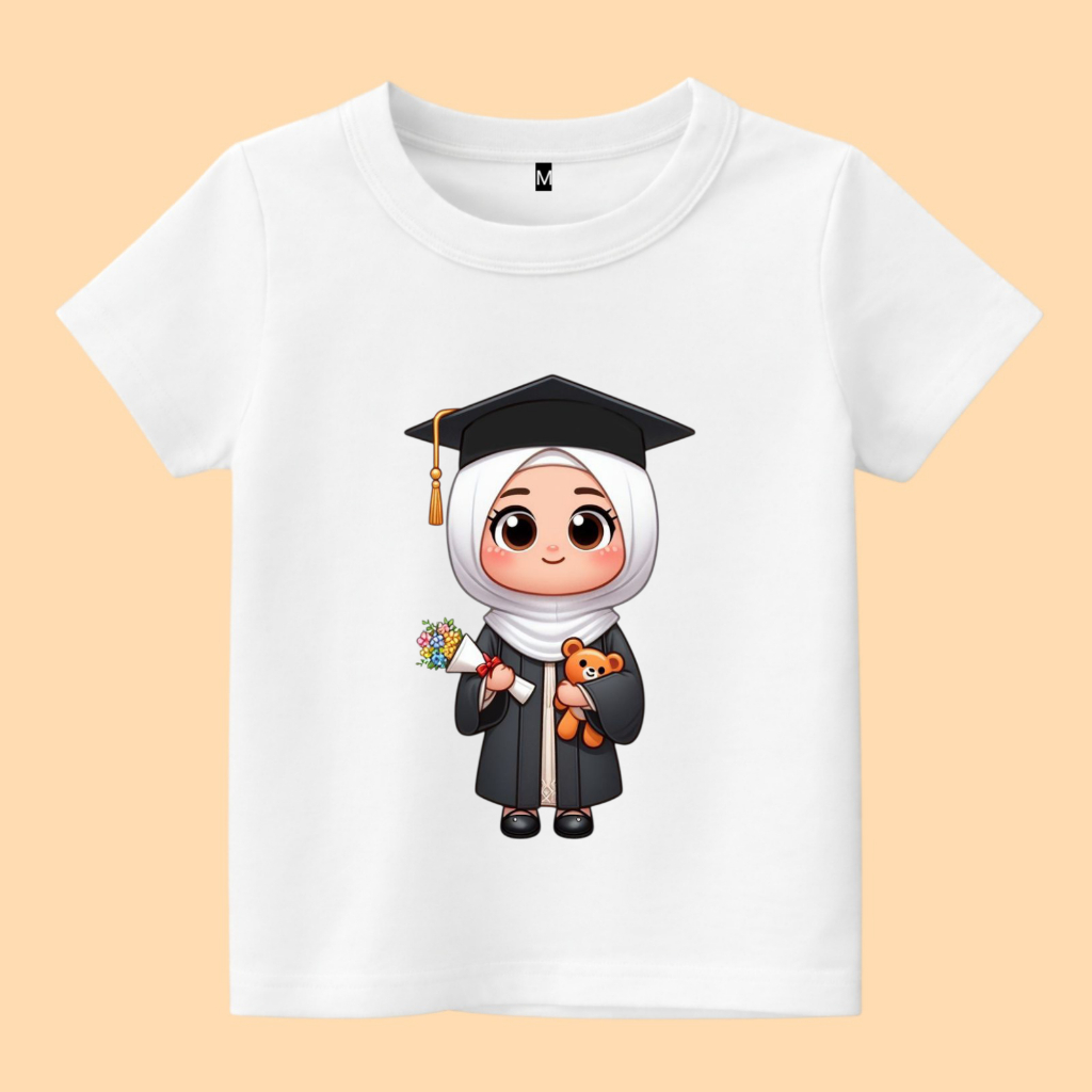 Baju kaos anak gambar perempuan wisuda kartun
