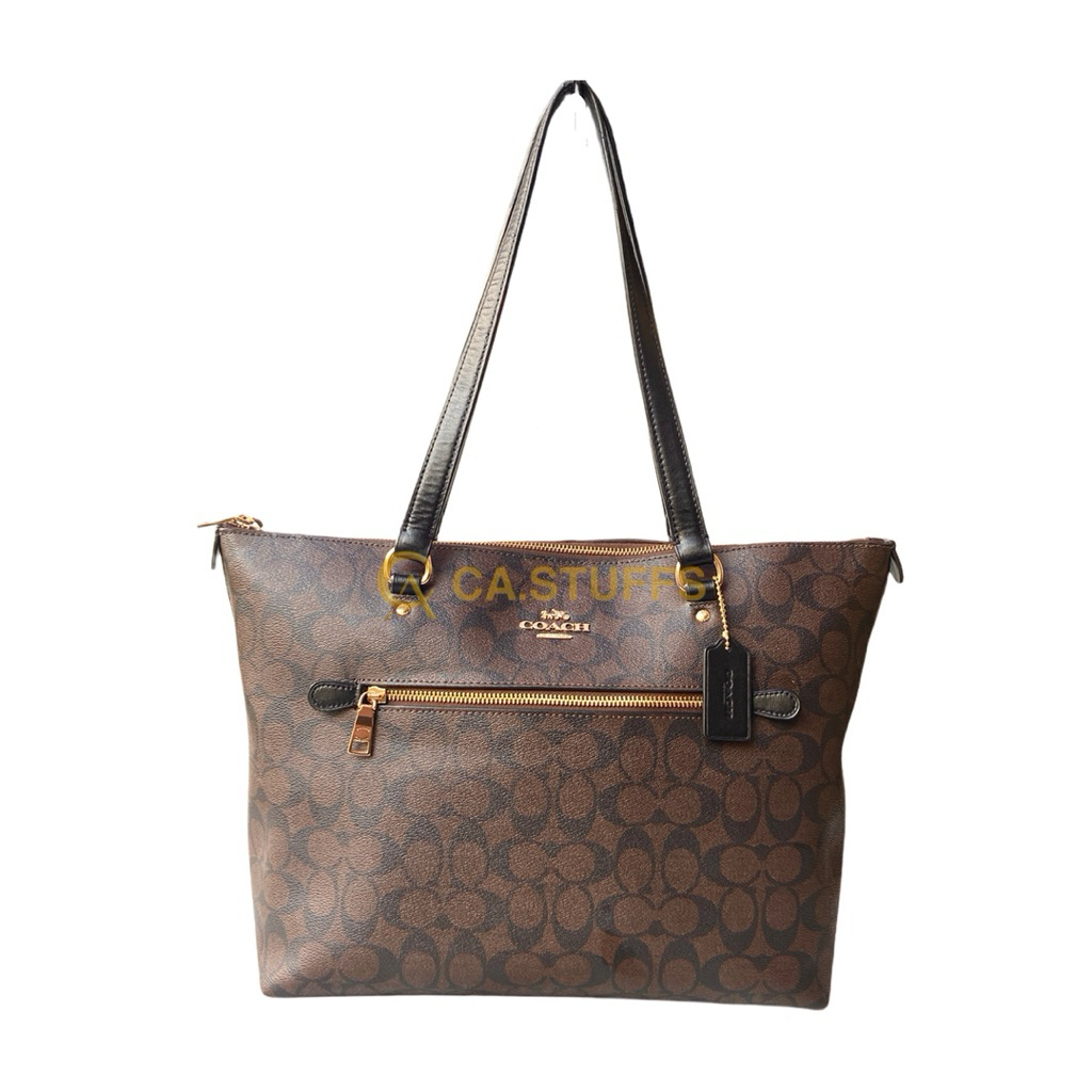 Preloved Coach COC Signature Gallery Tote Brown Black/Mahogany Signature