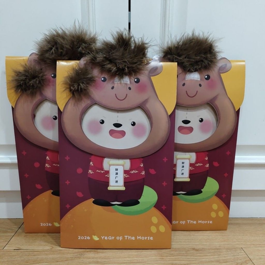 ANGPAO IMLEK 2026 kuda horse JUMBO 3D bulu Birthday card congratulation Kertas kado atau kartu ucapa