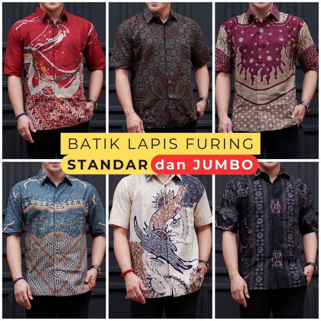Batik Pria Lengan Pendek Lapis Furing Standar Jumbo Katun Premium Motif Warna Batik Ambari KHF2