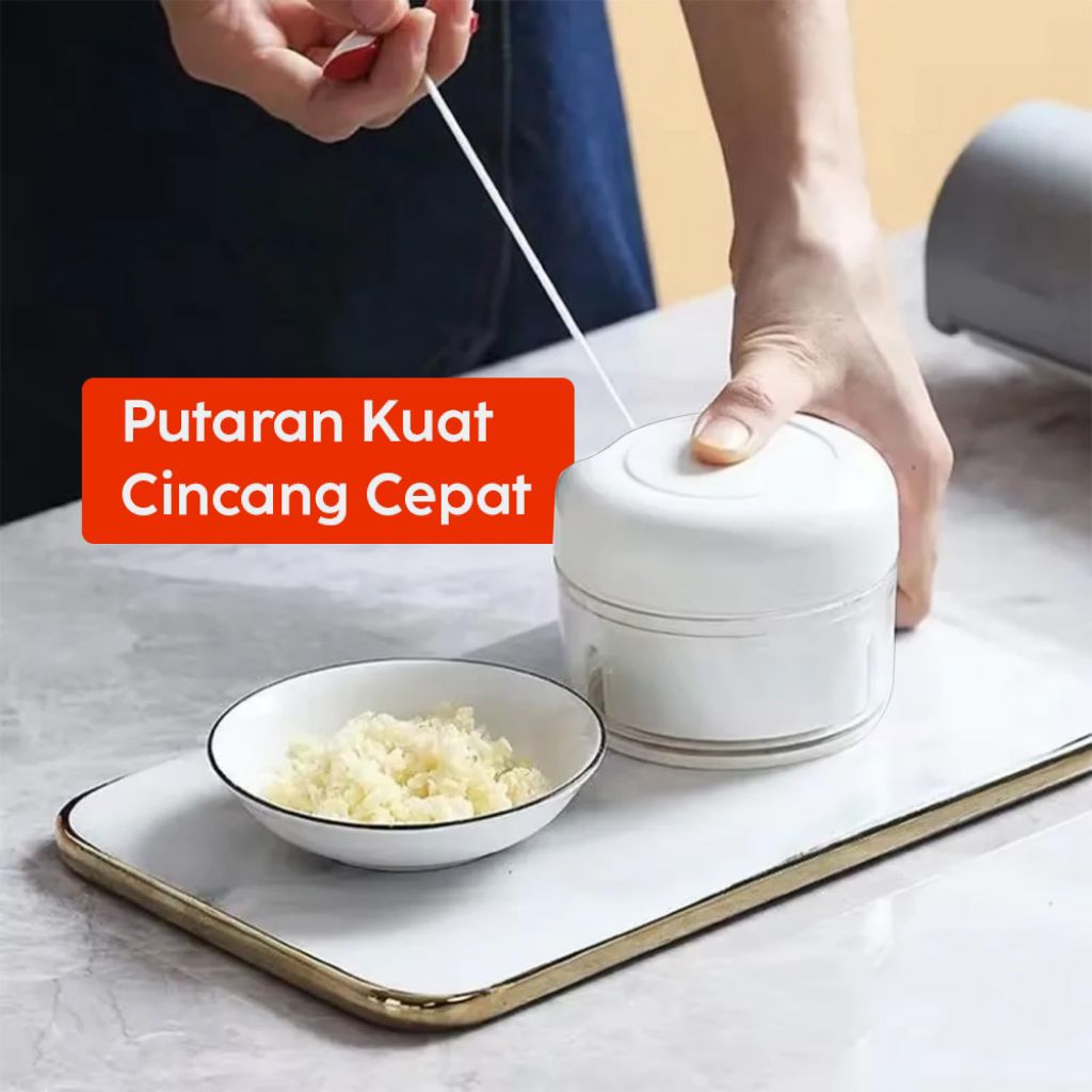 Chopper Blender Tangan Alat Pemotong Bawang Bumbu Sayuran Mini Putih Murah