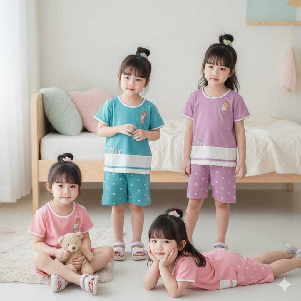 AMRO ANAK SETELAN BABYDOLL 3/4 CELANA PENDEK STQ SML 6608