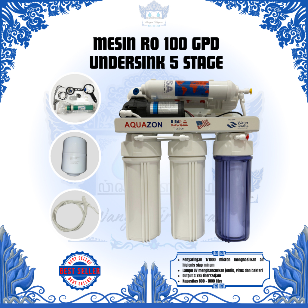 Mesin RO 100 GPD AQUAZON Undersink 5 Tahap Reverse Osmosis Filter Air Minum Rumah Tangga