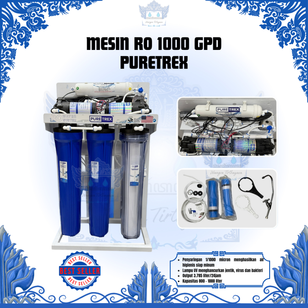 Mesin RO 1000 GPD Puretrex Reverse Osmosis Depot Air Minum Isi Ulang Kapasitas Besar
