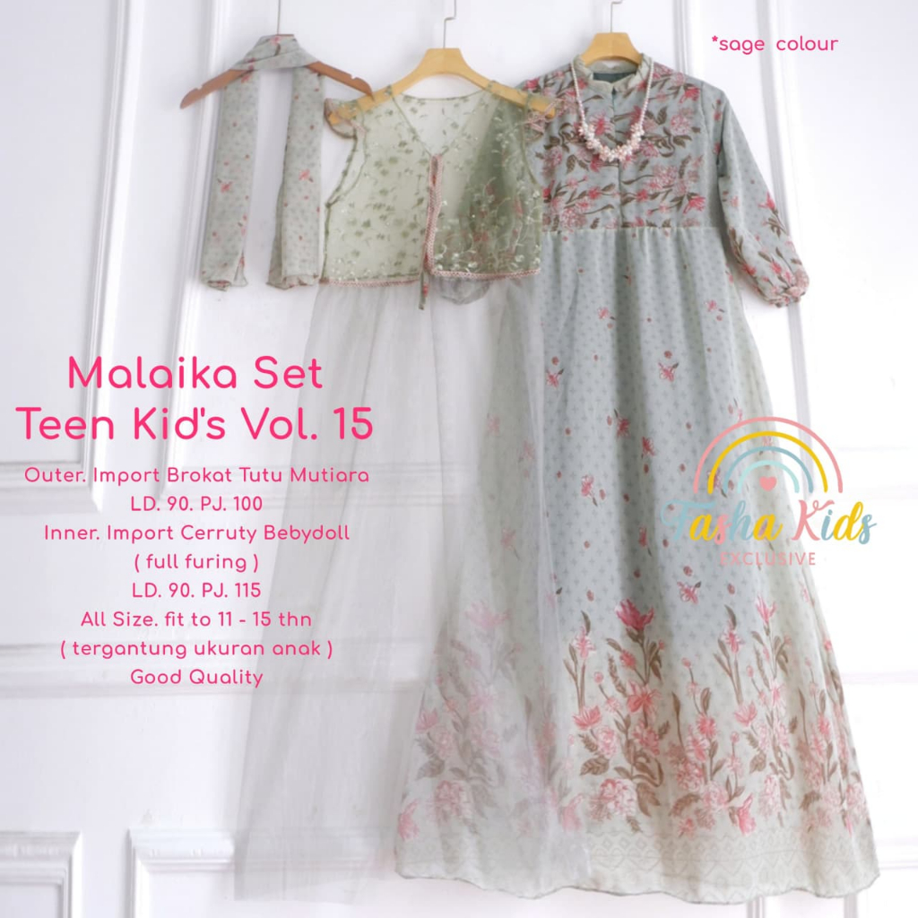 MALAIKA Set Vol. 16 Setelan Gamis Anak Remaja Tanggung Original Fasha Kids Exclusive Inner Cerruty B