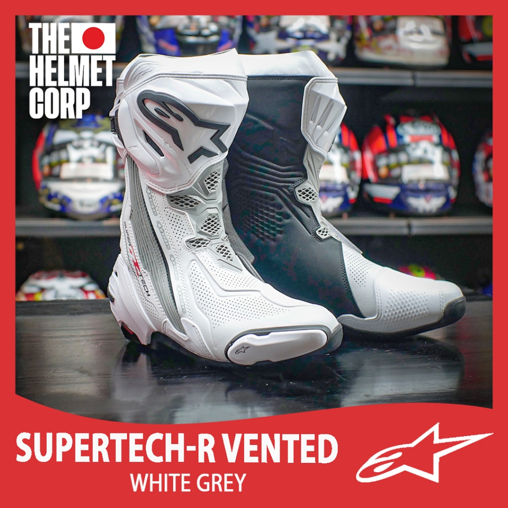 SEPATU ALPINESTARS SUPERTECH-R WHITE GREY RACE SHOES ORIGINAL TRACKDAY SHOES ALPINESTAR